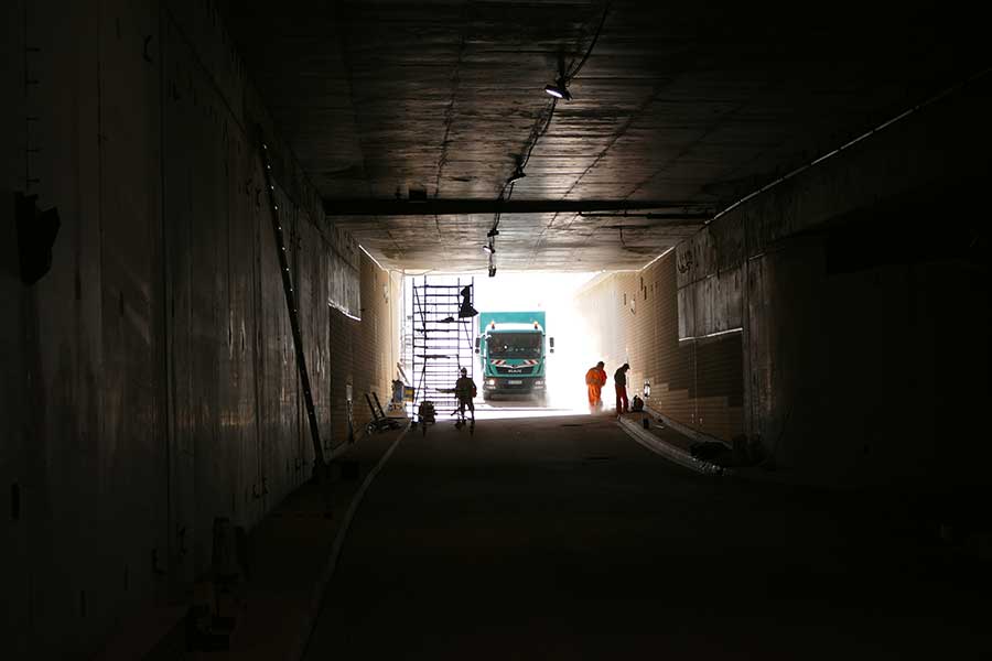 Einfahrt der Tunnelbaustelle Magdeburg